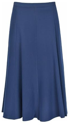 Womens Ladies Midi Skirt Plain Flared Half Elasticated Below Knee Length Skirt Black Navy Grey Denim UK Size 8-22 (UK, Numeric, 16, Regular, Regular, Navy)