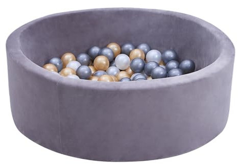 Sunny Boaz Bällebad für Kinder in Grau mit 160 Bällen | Bällepool samt rund für Kleinkinder ab 2 Jahren | Kinderbällebad aus PE 100% BPA-frei | Spielzeug fürs Kinderzimmer 30 x 90 cm