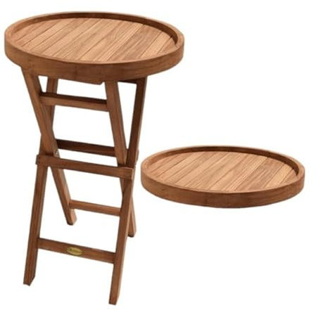Teako Design Teak Klapptisch Alessandria, Klappbeistelltisch mit Tablett, Outdoor Tisch Massivholz, Klappbarer Gartentisch, Witterungsbeständiger Beistelltisch, Farbe: Natur, Größe: 74 cm