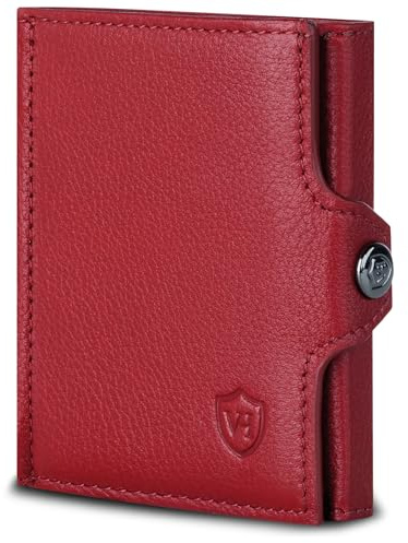 VON HEESEN Slim Wallet mit XL Münzfach & RFID-Schutz - Mini Geldbörse Herren & Damen - Kartenetui Kreditkartenetui - Portmonee Geldbeutel Portemonnaie klein Rot