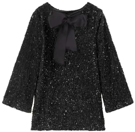Chanpning Paillettenkleid Damen Langarm, mit Krawatte Midi-Kleid Elegante Pailletten Kleid Kurze Eng Kleider Partykleid Abendkleid mit Pailletten und Schleife Moden Festkleid Cocktailkleid