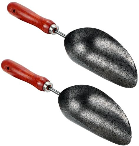 Kunjocy Garden Spade, Multi-purpose with Perforated Handle, Stainless Steel & Wood, Black