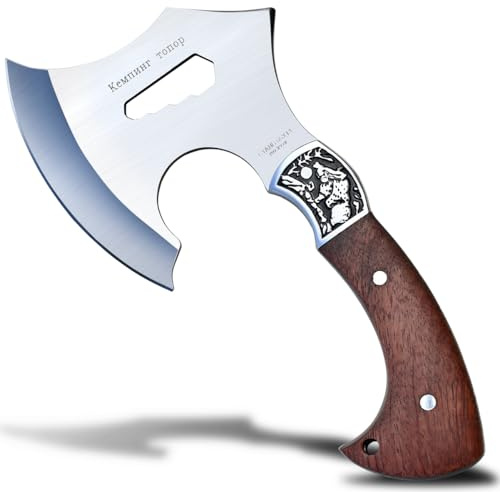 GEERMOLAN Camping Hatchet Overall 9.45in w/4.3in Blade, Camp Axe Wooden Grip, Survival Hiking Tactical Axe, Sheath Included