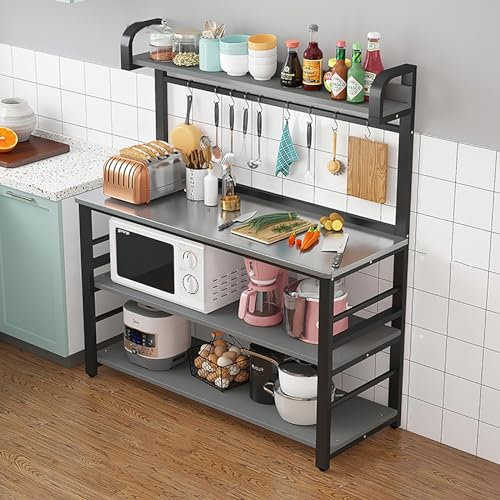 CMYAOYC Verstellbares, Küchenregal Arbeitsplatte, Küche Vorbereitungstisch mit 3 Offenen Regalen und Edelstahl Arbeitsplatte, Arbeitstisch Küche (Size : 98 * 50 * 150cm)