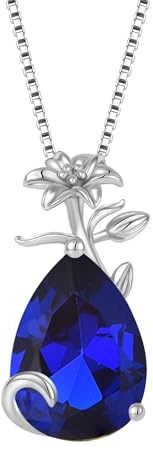 YL Collier Larme Argent 925 taillé Septembre Pierres de Naissance Saphir Larme Pendentif pour Femme