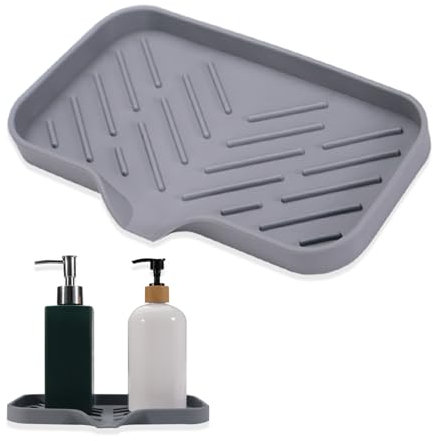 Roucerlin Portasapone in silicone da bagno con beccuccio di scarico, vassoio per sapone da cucina con drenaggio, lavello autodrenante, supporto per spugna, organizer per dispenser e lavabottiglie (M)