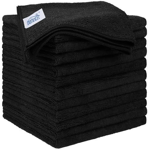 HOMEXCEL Microfibre Cloth 12 Pack,30 x 30 cm Cleaning Cloths，Ultra Absorbent Car Washing Cloth Lint Free Streak Free Cleaning Towels Rags for Car Kitchen Window,Black
