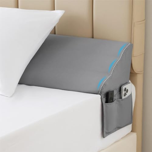 MEGCXIT King-Bett-Keilkissen für Kopfteil, Bettlückenfüller, dreieckiger Kissen-Keil für Kopfteil-Lücke, Nackenrolle für Betten, rutschfeste Matratzenkeilspaltfüller, 198 x 25 x 15 cm, Grau