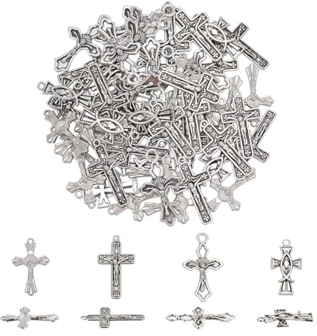 WADORN 60 Stück 4 Stil Legierung Kreuz Charm, Antike Silber Schmuck Erkenntnisse Mit Loch Metall Connector Perlen Charms Anhänger für DIY Crafting Ohrringe Armbänder Halsketten
