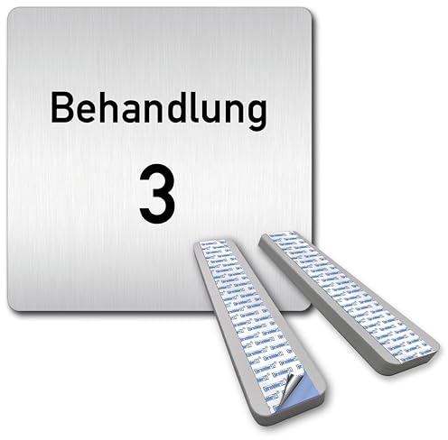 Türschilder24 XXL Schild - Türschild • 125 x 125 mm • Behandlung - Behandlungsraum • 1,5 mm Aluminium Vollmaterial • 100% Made in Germany (Beahndlung 3 + Abstandshalter)