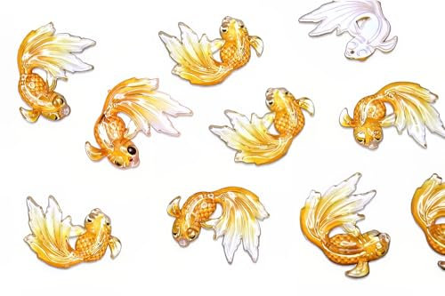 picocosmxiruo Micro Goldfish 10 oder 20 Stück, Orange oder Regenbogen, Miniatur-Polyresin, flache Rückseite, Goldfisch-Cabochon für Feengarten, Terrarium, Zen-Gartenteich (kleiner Goldfisch)