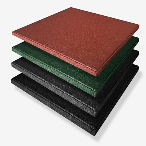 Floordirekt Universelle Schutzmatte, Fallschutzmatte - 50 x 50 x 2,5 cm, Schwarz - wetterfeste Bodenschutzmatte, Gummimatte mit Drainage