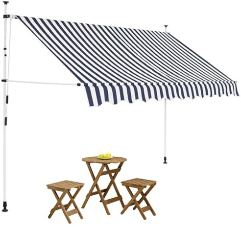 GLazzy Striped retractable awning,Patio arm retractable awning,Blue and white striped outdoor awning, height and angle adjustable for Deck, Balcony, Patio(Color:Gray and white stripes,Size:118.1)