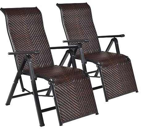 Sonnenliege Klappbar Liegestuhl Klappbar 2 Stück Klappbarer Rattan-Liegestuhl, Tragbarer Chaiselongue-Sessel Mit Verstellbaren Positionen, Lounge-Sessel Mit Breiter Armlehne Gartenliege Relax-Liegestu