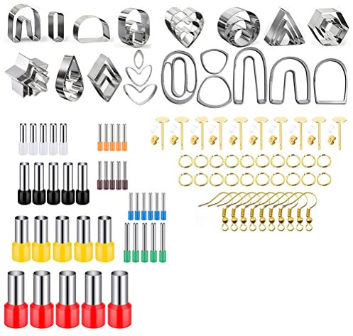 Polymer-Ton-Ausstecher, DIY-Ton-Ausstecher, Formen die Herstellung von Polymer-Schmuck, mit Ohrring-Karten, Haken, DIY-Plastiktüten (126 Stück Ohrringschneider)