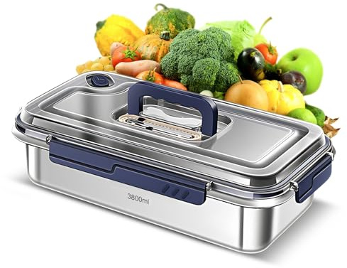 Kavolet Contenitori salvafreschezza in acciaio inox da 3,8 l, con coperchio, ermetici, a prova di perdite, con indicazione della data, anello di tenuta, manico nascosto, adatti al forno e al microonde