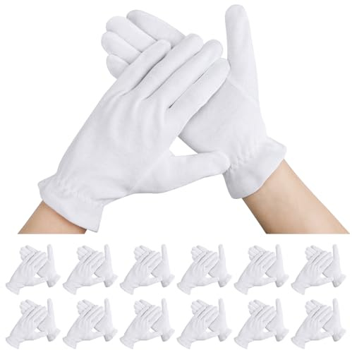 Segbeauty Guantes de Algodon Dermatologicos, 12 Pares Guantes Blancos Algodon, para el Tratamiento de Eczema de Mano, Inspección de Joyas (M, Blancos)