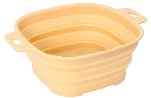 Surwin Scolapasta Pieghevole Salvaspazio Piazza, 1 Pezzi Scolapasta Silicone Verdura Cesto Scolapasta Plastica Silicone Pieghevole, per Drenare Pasta, Verdura, Frutta (Giallo)