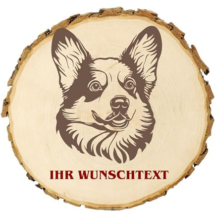 KIWISTAR UG - 14-16 cm Baumscheibe - Cardigan Welsh Corgi - Hund - personalisiertes Geschenk individuell selbst gestalten - Name - Holzscheibe mit Wunschtext - Naturholz - Geschenk - Türschild