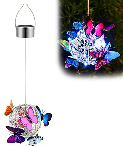 JTLB Schmetterlings-Solar-Gartenleuchten, Metallkugel-Solarlaterne, IP65 Wasserdichte Außenleuchten, Solarbetriebene Dekorative Lichter für Garten, Innenhof, Veranda