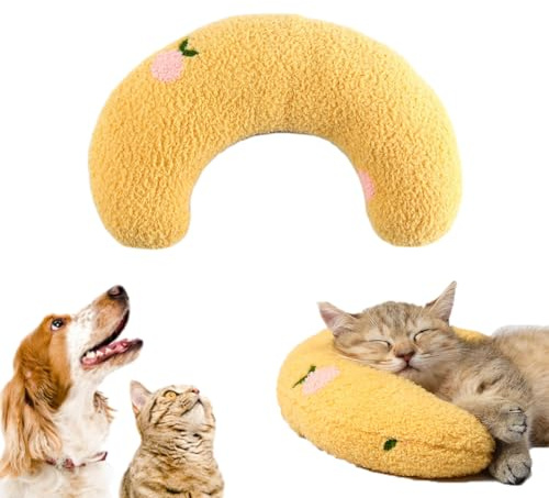 ZEPIQOR 1 Stück Kissen für Katzen Hunde U-förmiges Kissen zum Schlafen, Haustierkissen Katzenkissen Plüsch Haustierspielzeug zum Schlafen Katze Kuscheltier für Ausruhen, Spielen（hellgelb）