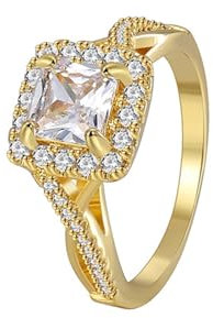 Whoiy Vorsteckring Echtgold Quadrat Au375, Goldring Damen Echtgold 9K Gelbgold mit 0.8ct Moissanit für Frauen Gr. 58 (18.5)