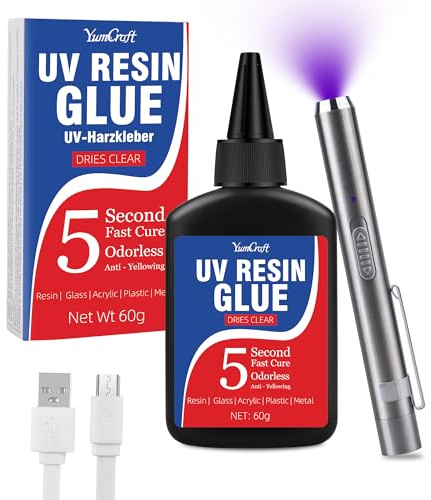 Colle Avec Lampe UV, 60g Colle UV avec Lampe Rechargeable, Durcissement 5 Secondes | Adhésif Résine UV Professionnelle pour Soudure & Collage de Bijoux, Plastique, Verre, DIY & Décorations Artisanales