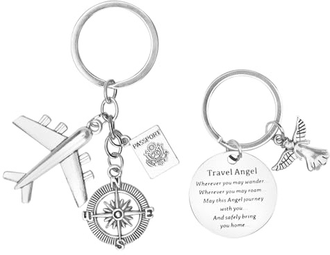 Porte-clés porte-bonheur, porte-clés avion avec boîte cadeau | Cadeau d'adieu pour les voyageurs Avec ange gardien, avion, porte-bonheur, voyage