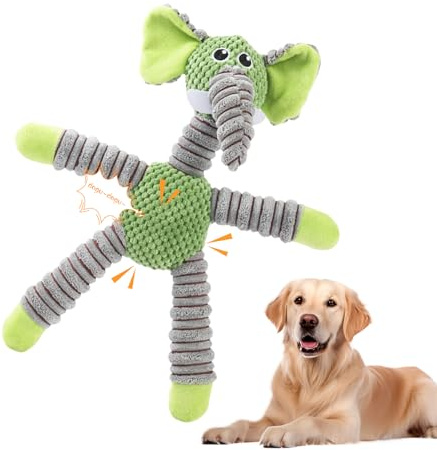 Hundespielzeug Unzerstörbar, 2025 Neu Kauspielzeug Hund Quietschend, Interaktives Hundespielzeug Robust, Plüsch Quietschendes Spielzeug Hund Unzerstörbar für Mittelgroße Große Hunde (Grün Elefant)