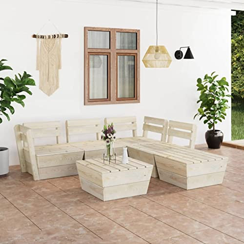 LAPOOH 6-TLG. Garten-Paletten-Lounge-Set, Möbelsets, Gartenmöbel, Garten Lounge, Lounge Set, Loungemöbel Terrasse, Loungeset, Terrassenmöbel, Imprägniertes Fichtenholz