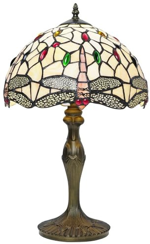Britalia Dragonfly Tiffany Glass Table Lamp, 35cm Height, Vintage Dome Design, Multicolour