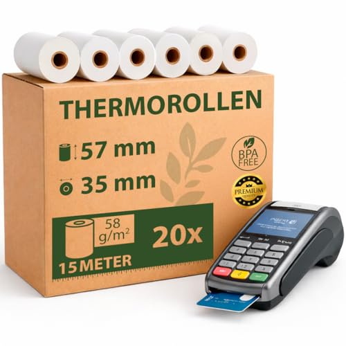 Rouleaux TPE/CB 57x35 – Papier Thermique pour Carte Bancaire – 15 m – Lot de 20 – Sans BPA