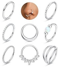 Adramata 8Pcs Nasenpiercing Ring Chirurgenstahl Septum Rings Hypoallergen Nasenring Clicker Lippenpiercing Ring Helix Piercings Conch Tragus Piercing Ohr Gold/Silber