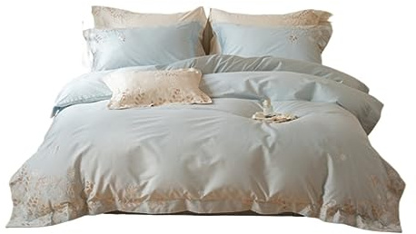 TFBHL Set DE NUVETO Cotta Compo Largo Juego de Ropa de Cama Bordado de Cuatro Piezas Conjunto de sábanas de Cama Suave Bordada Conjunto de Cubierta nórdica (Color: BLU, Tamaño: 2m Cama)