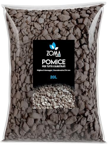 ZOMA GARDEN Pomice per Piante professionale Granulometria 7/14 mm, Inerte Naturale per Bonsai e Piante Grasse, Pietra pomice per piante - Sacco 20L - Made in Italy