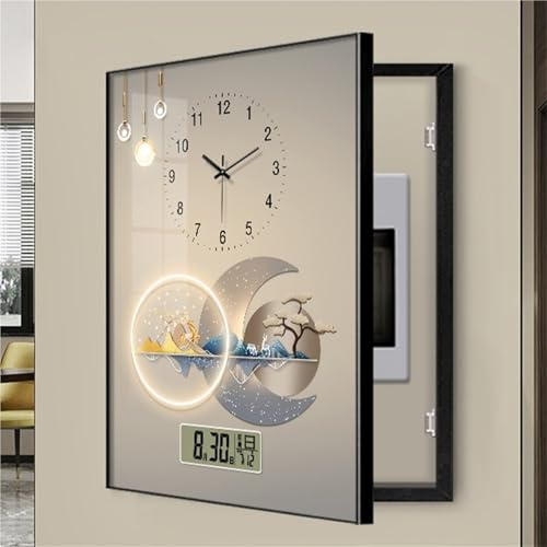 Cache-compteur Électrique Mural Décoratif Avec Horloge, Couverture Amovible Pour Boîte À Fusibles, Panneau Électrique Caché Sans Perçage Pour Maison Et Bureau(B,40x50cm)
