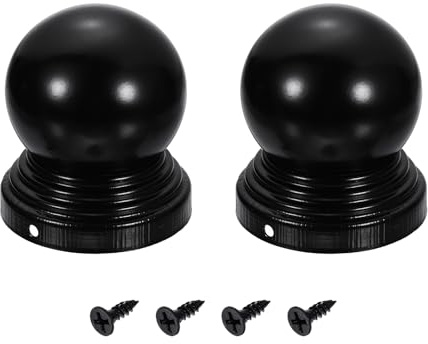 sourcing map 2Pcs Fence Post Caps, 76mm/2.99-inch Round Waterproof Ball Top Dome Iron Post Cap Cover with Screw Fit for Outdoor Metal Wood Fence Deck Mailbox Patio, Black