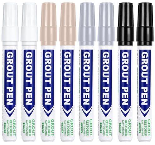 ZenithCove 8 Pack Grout Pens, White Grey Black Cream Tile Paint Markers | Tiles Grout Pen Wall Repair Pens Tile Grout Reviver Pens for Restoring & Protecting Tile Grout in Bathrooms & Kitchens