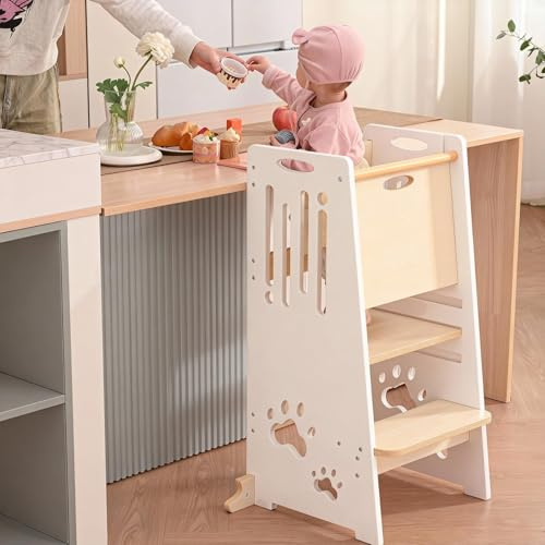 Kleinkind Tritthocker Kinderhocker, Höhenverstellbar (Weiß)