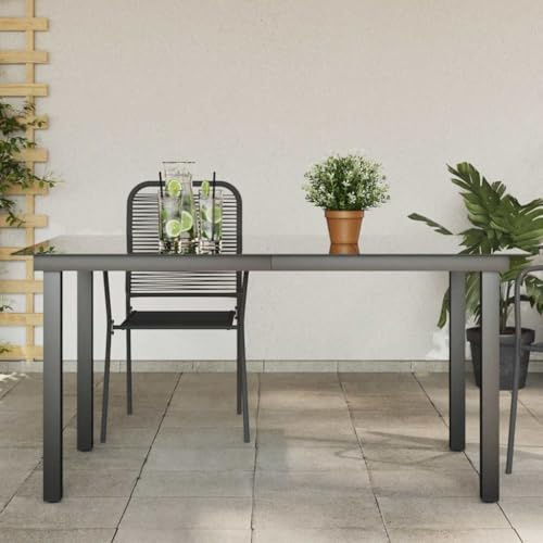 HGBNMER 6-Piece Black Aluminum Garden Dining Table Set with Sleek Glass Top for Outdoor Furniture Dining and Patio Gatherings