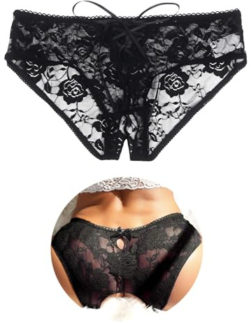 comeondear Tanga Sexy Mujer Abierto de Encaje Bragas Talla Grande XS-4XL | Ropa Interior Entrepierna Abierta,de Cintura Baja,Braguitas Brasileña con Lazo Ajustable,Transparente Lencería Transpirable