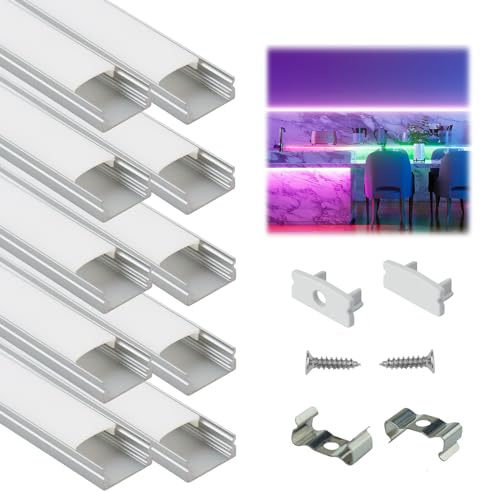 Muzata 10Pack 3.3FT/1M LED Channel Aluminum U Shape Silver LED Strip Diffuser Channel with Milky White Cover Easy Installation U1SW WW 1M