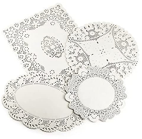 lakeland 80 Assorted Cream Paper Doilies – 4 Designs Circular Oval & Rectangular