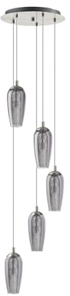 EGLO Pendelleuchte Farsala,5 flammige Hängelampe, Hängeleuchte aus Metall | Rauchglas, Granille-Kristalle, Esstischlampe in Nickel-Matt, Schwarz-Transparent, Wohnzimmerlampe hängend, G9 Fassung