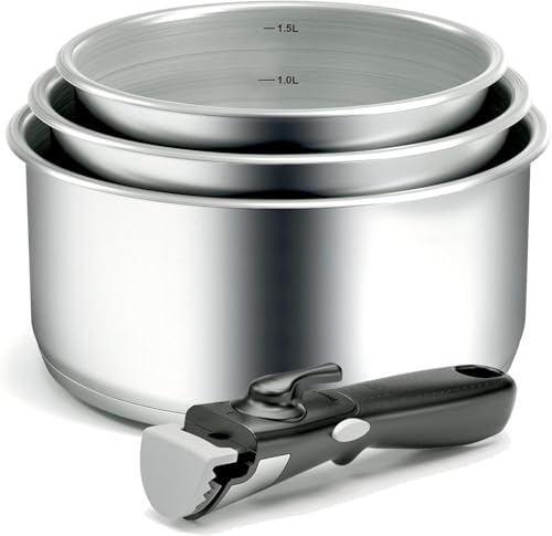 Backen 191199, Set de Casseroles 16,18,20cm, Inox, 4 Pièces, Tous Feux dont Induction, 1poignée amovible, Empilable, Compatible lave-vaisselle, Polyvalence, Gain de place, Garantie 5 ans.