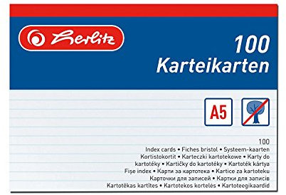 Herlitz Karteikarten A5, 170 g/m², holzfrei, 100er Packung, liniert (Weiß, Menge: 4 Packungen)