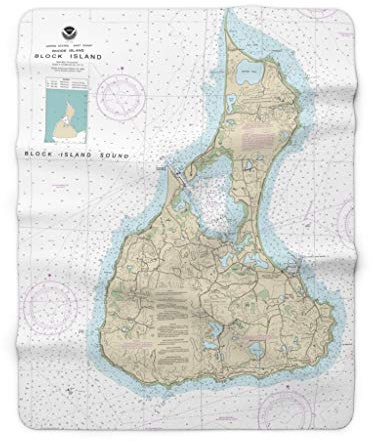 Block Island & Great Salt Pond Nautical Chart Sherpa Fleece Blanket, 60 x 80