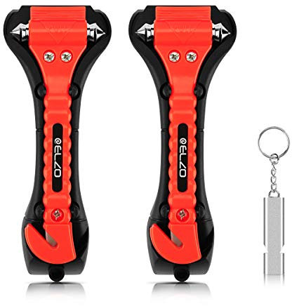 ELZO Paquete de 2 martillos de Seguridad automóvil 2 en 1 Herramienta de Escape de Emergencia para Romper la ventanilla y Cortar el cinturón de Seguridad Kit de Rescate y Supervivencia con Silbato