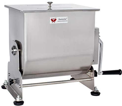 Beeketal 'BPM-30' Edelstahl Marinator Vermenger mit Kippfunktion und ca. 30 Liter Volumen, Butterfly-Mischpaddel, Sichtschlitz und stabiler Handkurbel mit Übersetzungsgetriebe für leichtere Handhabung