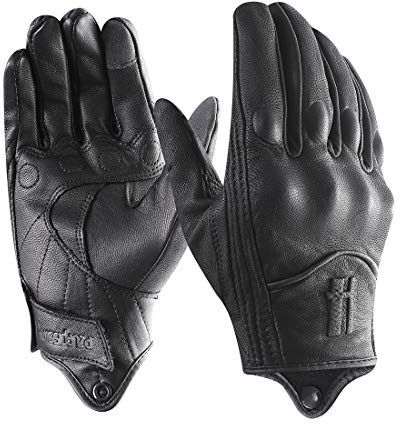 Harssidanzar Motorcycle Gloves for Men, Leather Touch Screen Riding Driving Gloves GM028,Black, Size M